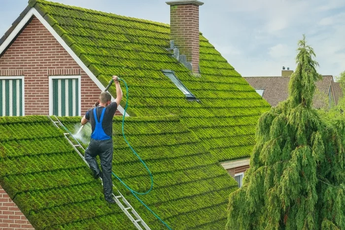 Limpieza de musgo en tejados en _VILLE _CP y mantenimiento de canalones